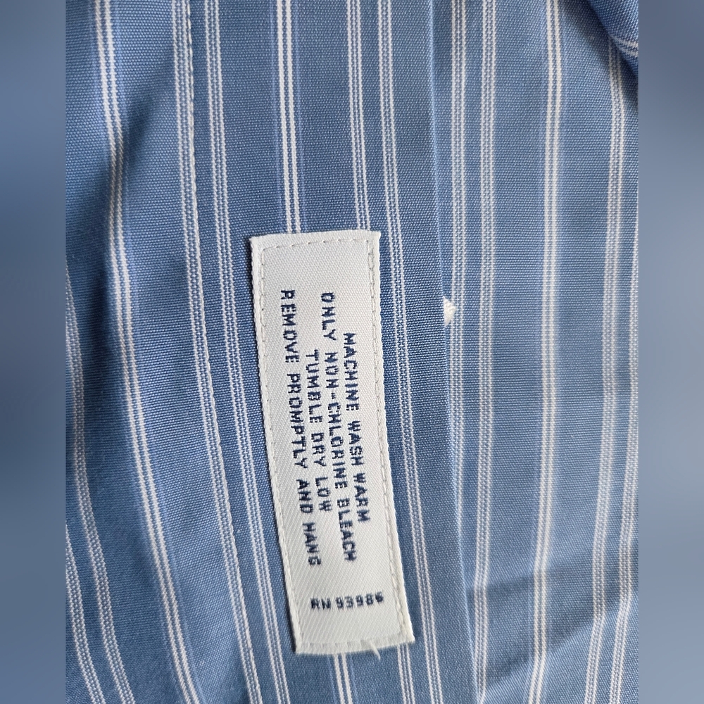 Brooks Brothers Blue and White Stripe Button-Down Dress Shirt 15 - Picture 7 of 7
